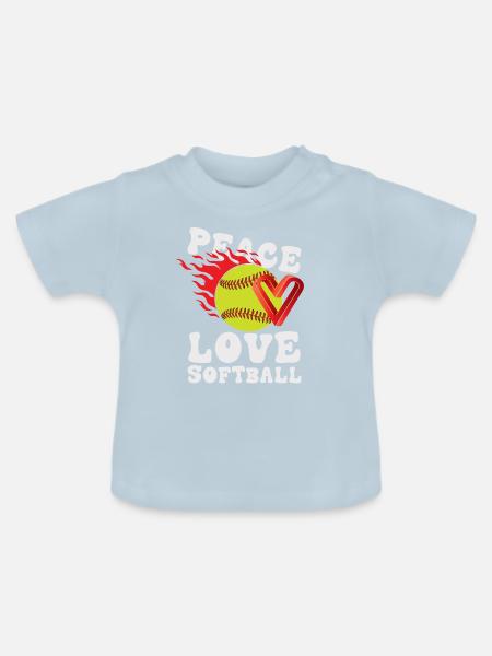 Mädchen Frieden Liebe Softball - Baby Bio-T-Shirt mit Rundhals - Hellblau