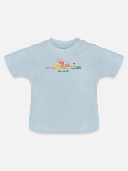 Glasgower Skyline Stadtbild Glasgow - Baby Bio-T-Shirt mit Rundhals - Hellblau