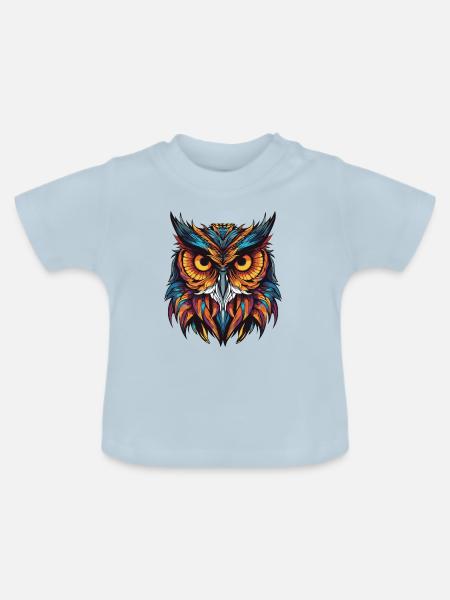 Eule Portrait - Baby Bio-T-Shirt mit Rundhals - Hellblau
