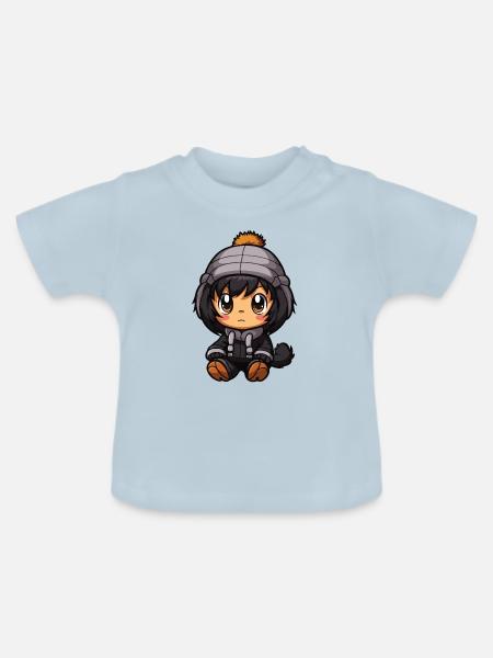 Affe Tier Baby Comic Winter - Baby Bio-T-Shirt mit Rundhals - Hellblau
