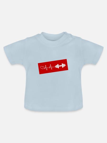 Hantel Herzschlag - Baby Bio-T-Shirt mit Rundhals - Hellblau