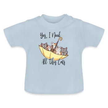 Funny Upside Down Umbrella Filled With Cats - Anim - Baby Organic T-Shirt with Round Neck - light blue - Front