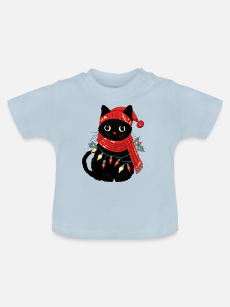 Katze und winter - Baby Bio-T-Shirt mit Rundhals - Hellblau