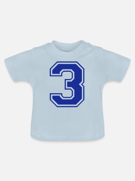 3 - Nummer - Zahl - Baby Bio-T-Shirt mit Rundhals - Hellblau