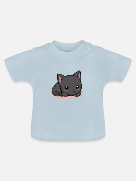 Schwarze Katze - Baby Bio-T-Shirt mit Rundhals - Hellblau