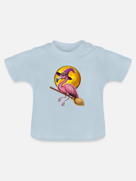 Flamingo Hexe Reitbesen - Baby Bio-T-Shirt mit Rundhals - Hellblau