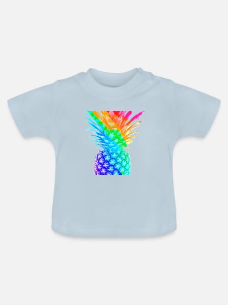 Bunte Ananas Regenbogen cool Geschenkidee - Baby Bio-T-Shirt mit Rundhals - Hellblau