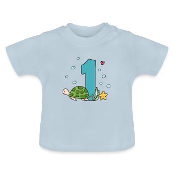 Erster Geburtstag Unterwasserwelt - Baby Bio-T-Shirt mit Rundhals - Hellblau - Vorne