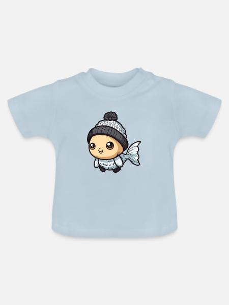 Fisch Winter Comic Niedlich - Baby Bio-T-Shirt mit Rundhals - Hellblau