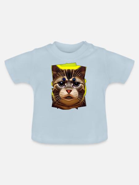 Katzengesicht - Baby Bio-T-Shirt mit Rundhals - Hellblau