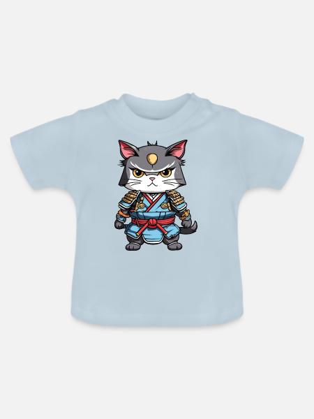 Samurai-Katze #14 - Baby Bio-T-Shirt mit Rundhals - Hellblau