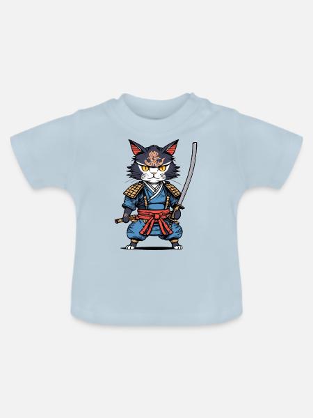 Samurai-Katze #22 - Baby Bio-T-Shirt mit Rundhals - Hellblau