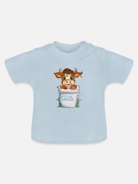 Fröhliche Kuh - Baby Bio-T-Shirt mit Rundhals - Hellblau