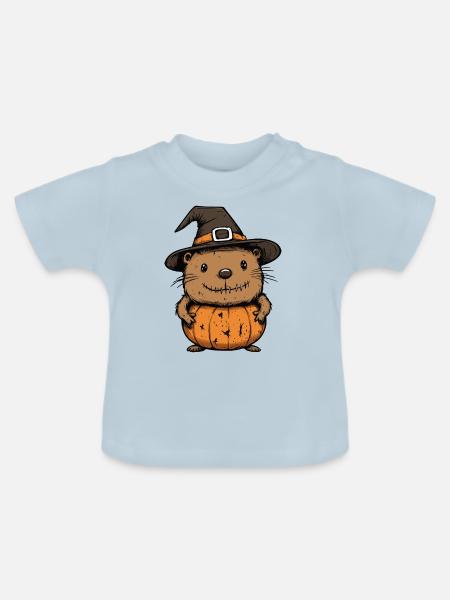 Biber Halloween Zombie - Baby Bio-T-Shirt mit Rundhals - Hellblau