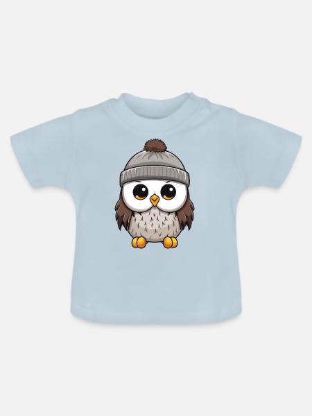Eule Comic Winter Cozy - Baby Bio-T-Shirt mit Rundhals - Hellblau
