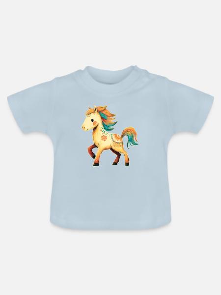 Pferd Pony - Baby Bio-T-Shirt mit Rundhals - Hellblau