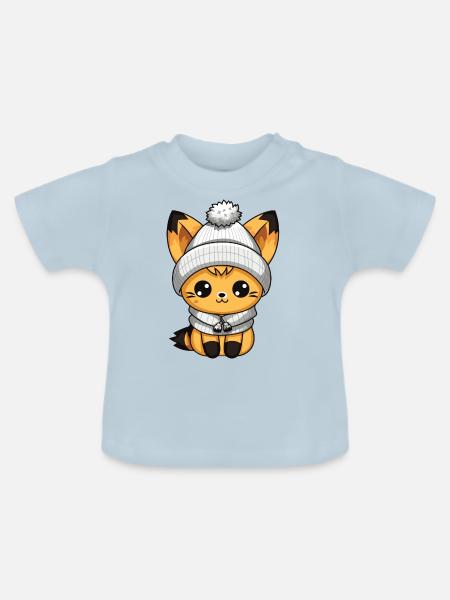 Fuchs Winter Comic - Baby Bio-T-Shirt mit Rundhals - Hellblau