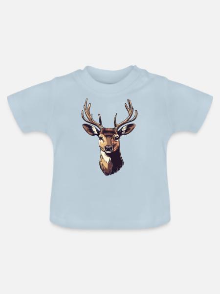 Hirsch Kopf - Baby Bio-T-Shirt mit Rundhals - Hellblau