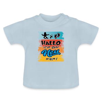 Baby Junge Neu hier Geboren Geschlüpft Frischling - Baby Bio-T-Shirt mit Rundhals - Hellblau - Vorne