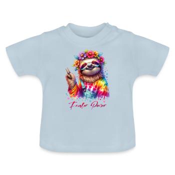 Fauler Power - Flower Power - Hippie Faultier - Baby Bio-T-Shirt mit Rundhals - Hellblau - Vorne