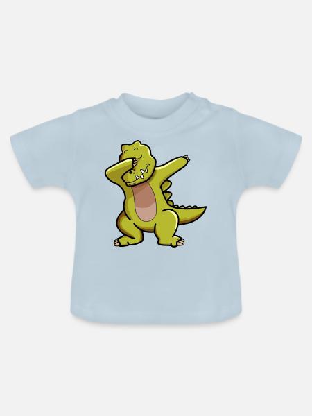 Dino dab dabbing Dinosaurier - Baby Bio-T-Shirt mit Rundhals - Hellblau