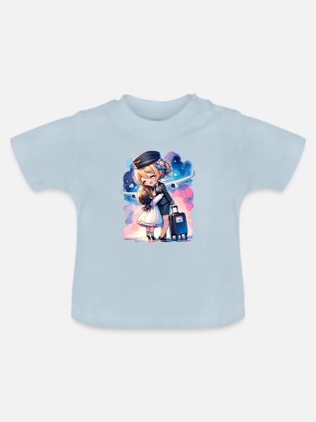 Flugbegleiterin Mutter mit ihrer Tochter - Baby Bio-T-Shirt mit Rundhals - Hellblau