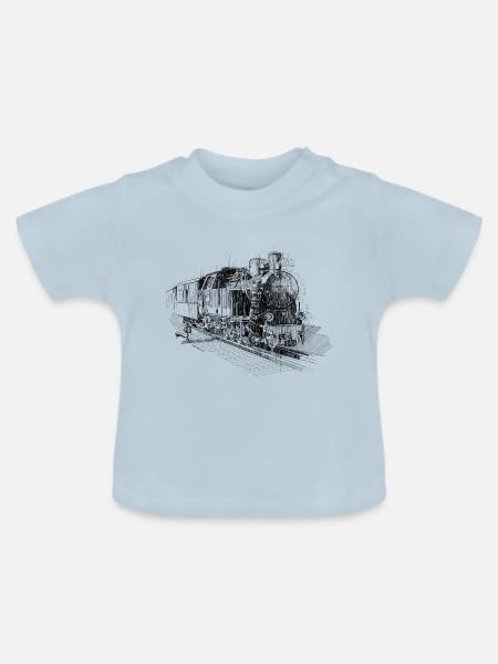 Lokomotive Zeichnung - Baby Bio-T-Shirt mit Rundhals - Hellblau