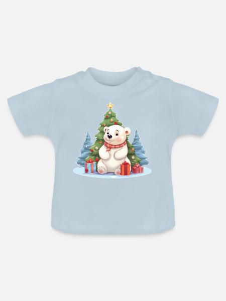 Weihnachten Eisbär mit Weihnachtsbaum - Baby Bio-T-Shirt mit Rundhals - Hellblau