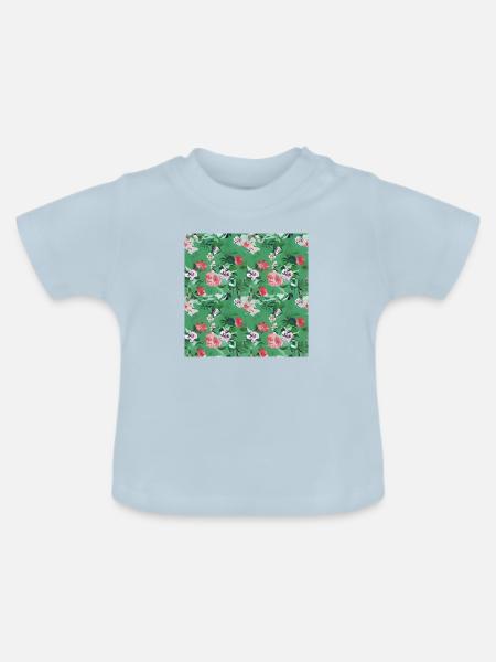 Grünes Blumenmuster - Baby Bio-T-Shirt mit Rundhals - Hellblau