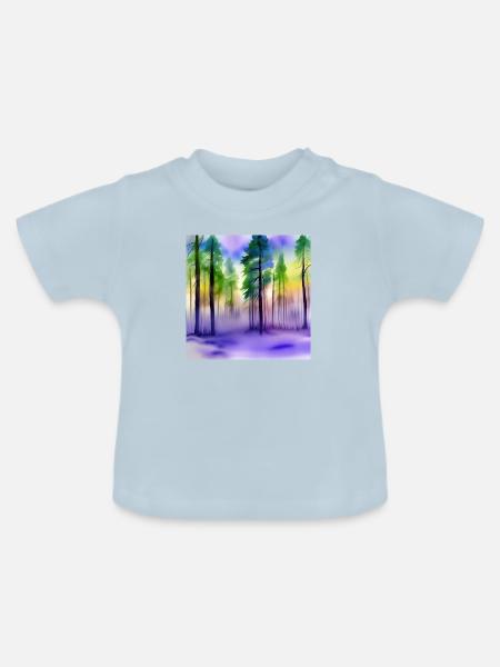 Abend im Aquarellwald - Baby Bio-T-Shirt mit Rundhals - Hellblau