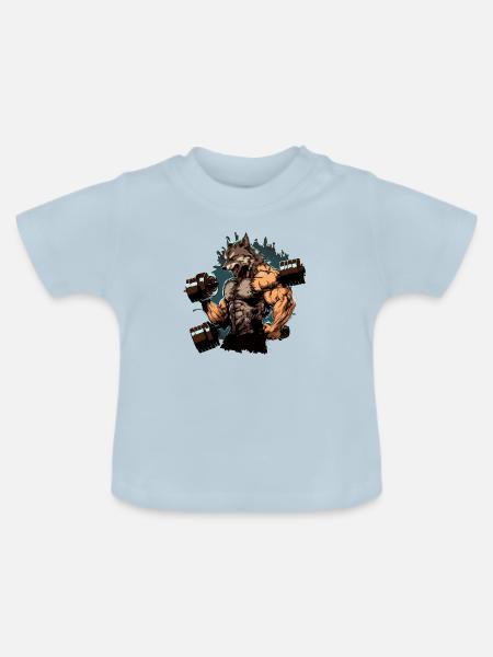 Der Wolfsmann im Kraftraum - Baby Bio-T-Shirt mit Rundhals - Hellblau
