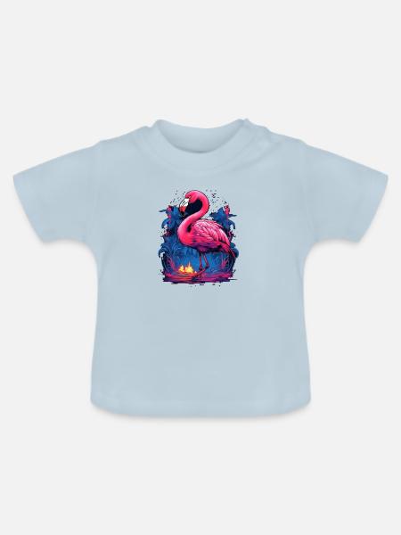 Rosa Flamingo / Flamingo - Baby Bio-T-Shirt mit Rundhals - Hellblau