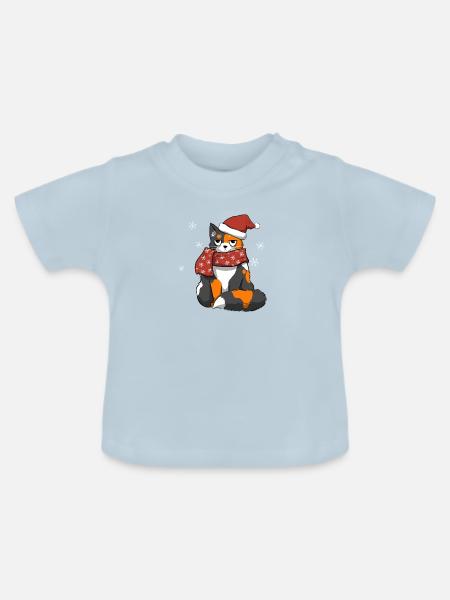 Weihnachtskatze - Baby Bio-T-Shirt mit Rundhals - Hellblau