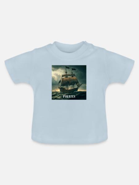 Piratenschiff - Baby Bio-T-Shirt mit Rundhals - Hellblau