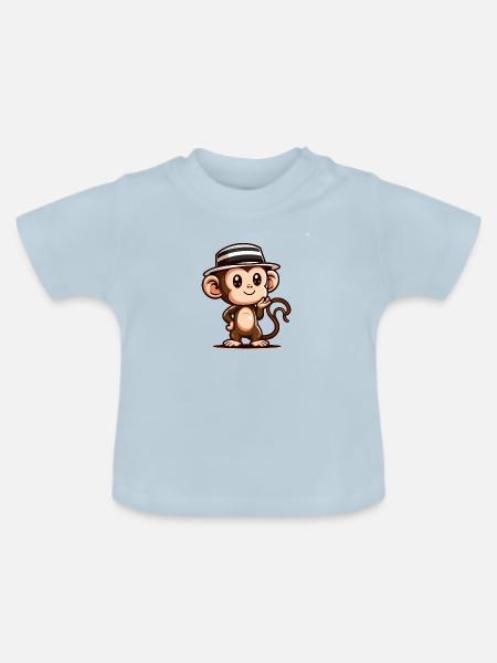 Niedlicher Affe mit Hut - Baby Bio-T-Shirt mit Rundhals - Hellblau