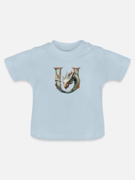 Buchstabe "U" im Drachendesign. - Baby Bio-T-Shirt mit Rundhals - Hellblau