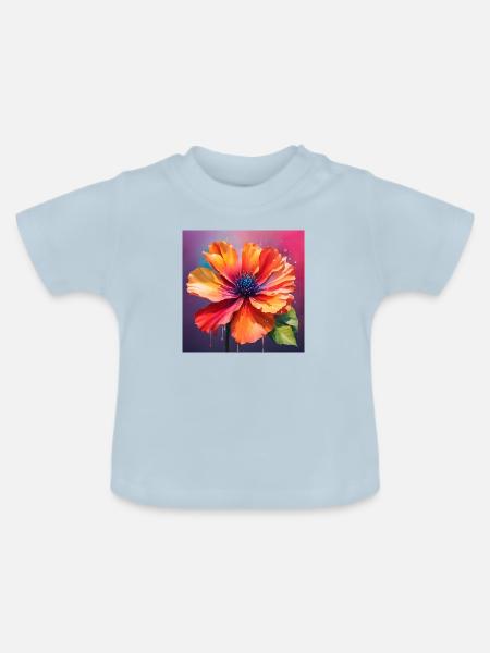 Blume - Baby Bio-T-Shirt mit Rundhals - Hellblau