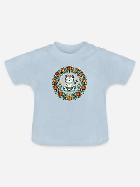 Zen-Katze - Baby Bio-T-Shirt mit Rundhals - Hellblau