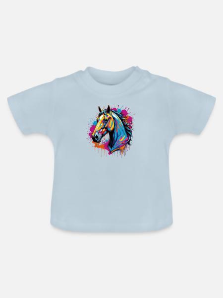 Funky Pferd - Baby Bio-T-Shirt mit Rundhals - Hellblau