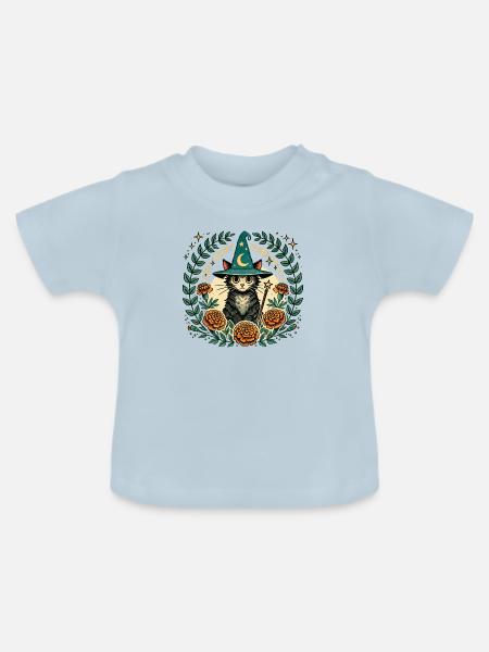Wizard Kitty Katze - Baby Bio-T-Shirt mit Rundhals - Hellblau
