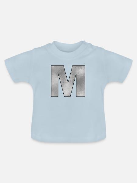 Buchstabe M Silber - Baby Bio-T-Shirt mit Rundhals - Hellblau