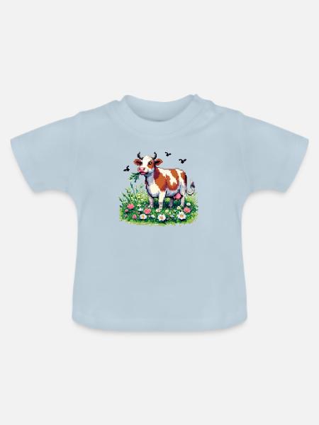 PixelArt Happy Cow - Baby Bio-T-Shirt mit Rundhals - Hellblau