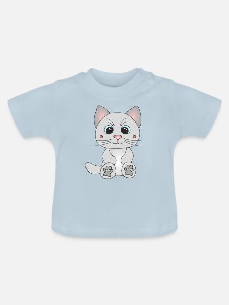 Süße graue Katze - Baby Bio-T-Shirt mit Rundhals - Hellblau