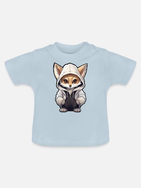 Cooler Fennec Fuchs in Freizeitkleidung - Baby Bio-T-Shirt mit Rundhals - Hellblau