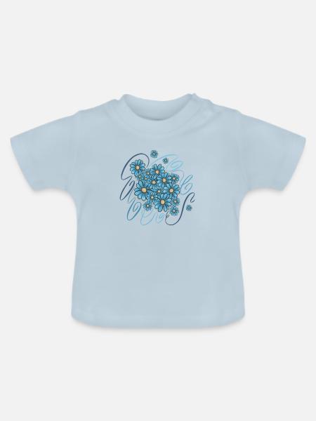 Blaue Blumen - Baby Bio-T-Shirt mit Rundhals - Hellblau
