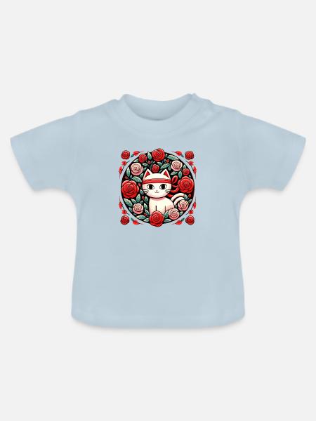 Rote Ninja-Katze - Baby Bio-T-Shirt mit Rundhals - Hellblau