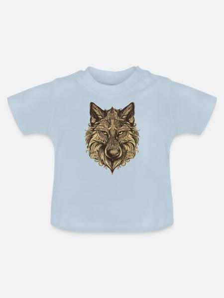 Wolf Portrait - Baby Bio-T-Shirt mit Rundhals - Hellblau