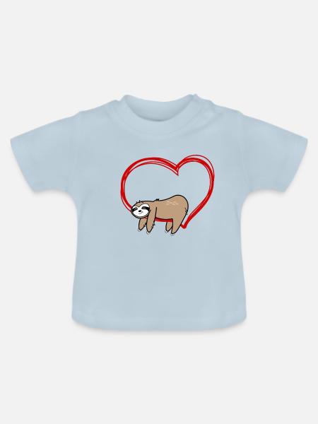 Faultier Herz Geschenk - Baby Bio-T-Shirt mit Rundhals - Hellblau