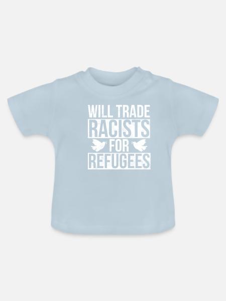 Flüchtlinge Immigrant Refugees Welcome - Baby Bio-T-Shirt mit Rundhals - Hellblau