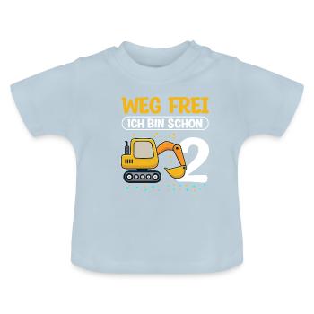 Weg frei - Ich bin schon 2 - Bagger Geburtstagskin - Baby Bio-T-Shirt mit Rundhals - Hellblau - Vorne